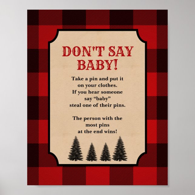 Don't Say Baby Diaper Pin Lumberjack Sign (Front)