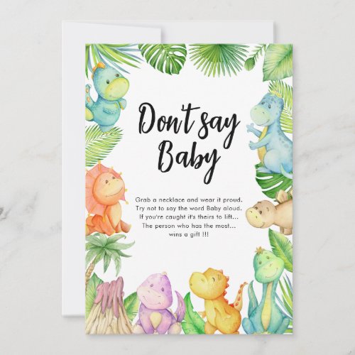 Dont say baby Dinosaur Baby Shower Game Card