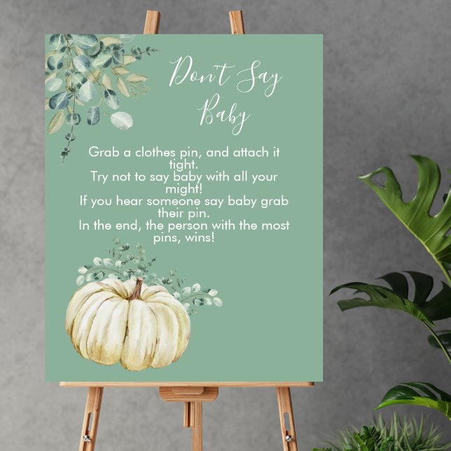 Don't say baby fall white pumpkin greenery poster (Creator Uploaded)