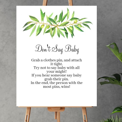 Dont say baby game olive branch sage greenery poster