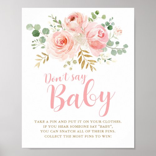 Dont Say Baby Game Sign Blush Pink Baby Shower P Poster