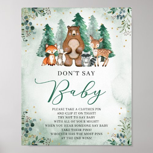Dont say baby game sign woodland Baby Shower
