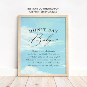 Don't Say Baby Game Sky Clouds Blue Baby Shower Poster