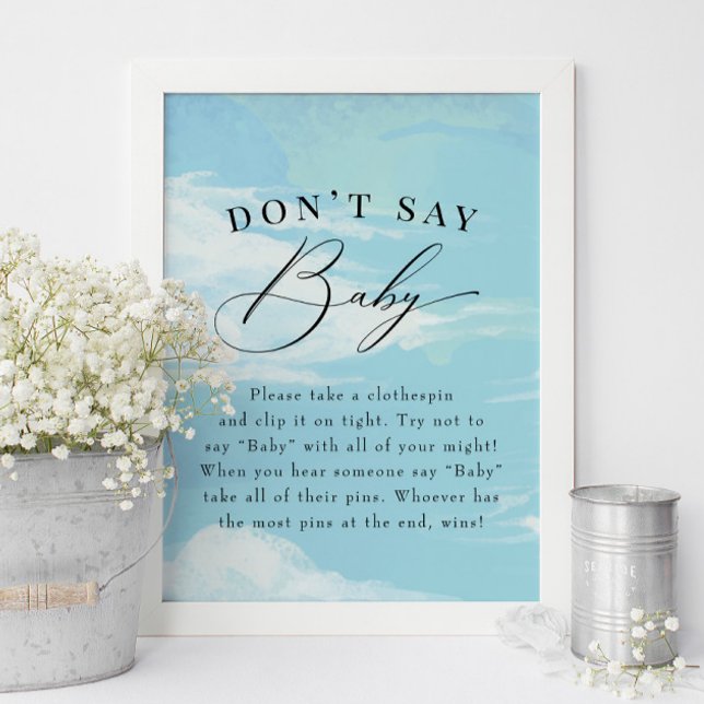 Don't Say Baby Game Sky Clouds Blue Baby Shower Poster (Creator Uploaded)