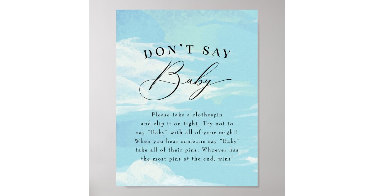 Don't Say Baby Game Sky Clouds Blue Baby Shower Poster | Zazzle