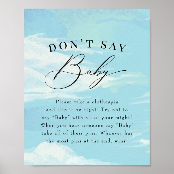 Don't Say Baby Game Sky Clouds Blue Baby Shower Poster | Zazzle