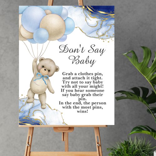 Dont say baby game we can bearly wait blue balloon poster