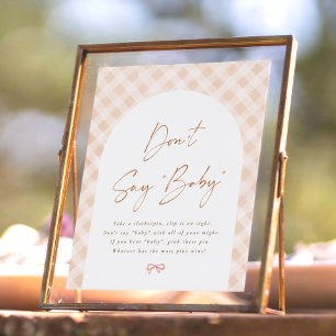 Don't Say Baby Gingham Cutie Pie Baby Shower Sign
