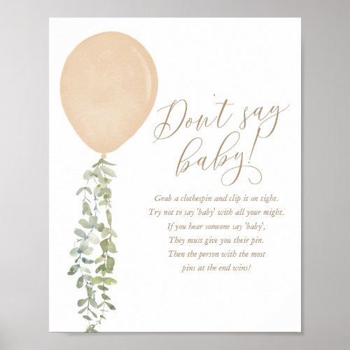 Dont Say Baby Gold Balloon Neutral Baby Shower Poster