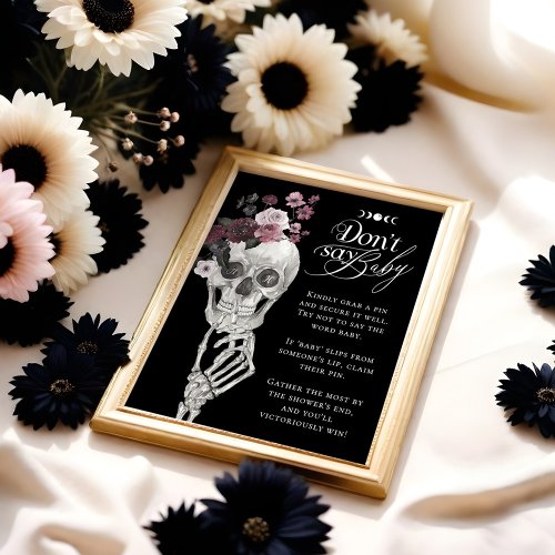 Dont Say Baby Gothic Floral Skull Baby Shower Poster