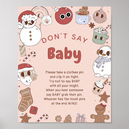 Dont Say Baby Groovy Christmas Baby Shower Game Poster