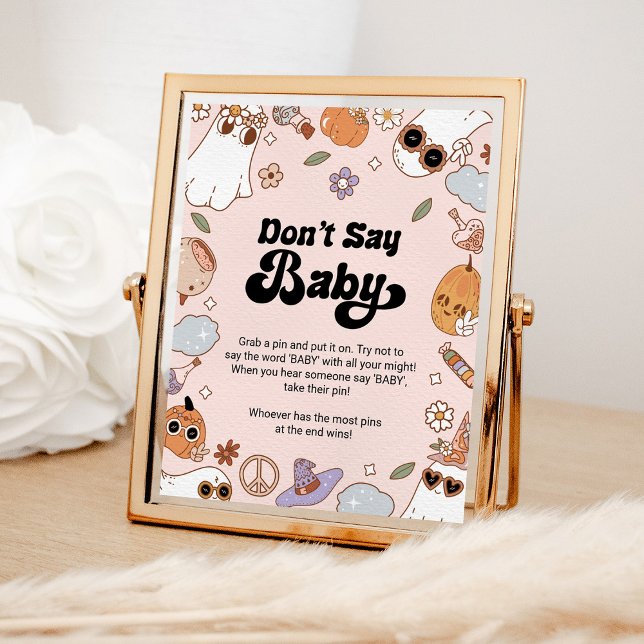 Don't Say Baby Groovy Halloween Ghost Baby Shower Poster (Creator Uploaded)