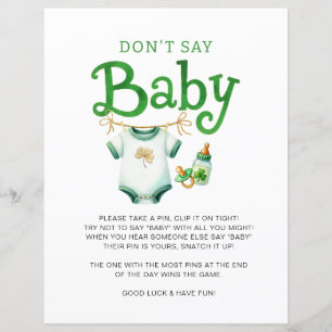 Don't Say Baby Irish Baby Shower Game Sign