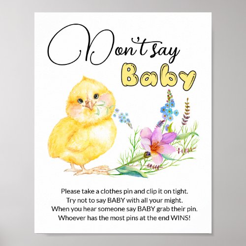 Dont say Baby little chick baby shower game  Poster