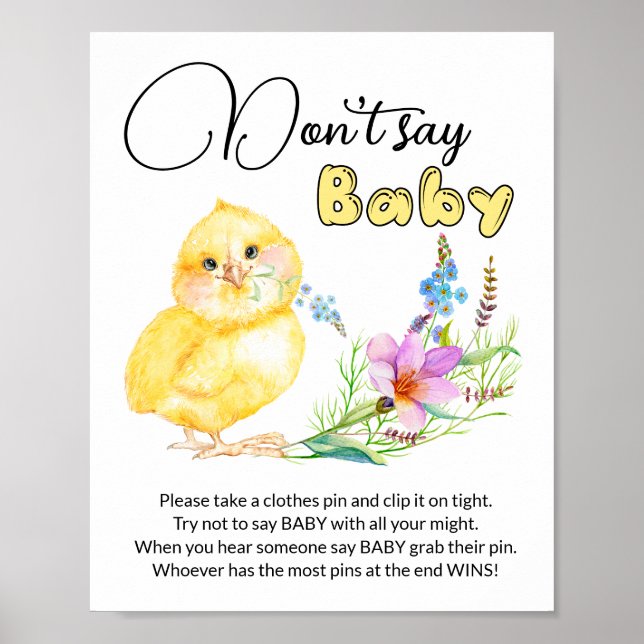 Don't say Baby little chick baby shower game  Poster (Front)