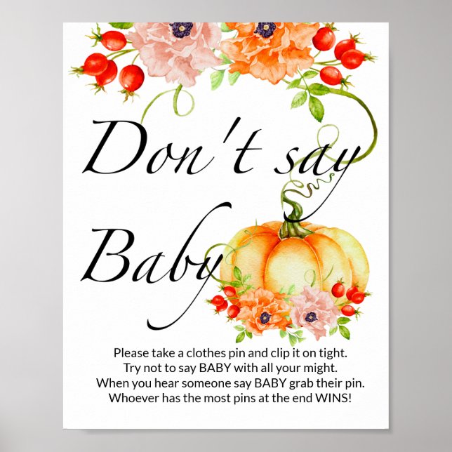  Don't say baby little Pumpkin baby shower Poster (Front)