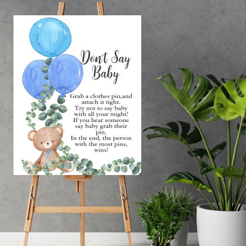 Dont say baby Oh Boy Bear Blue Balloon Eucalyptus Poster