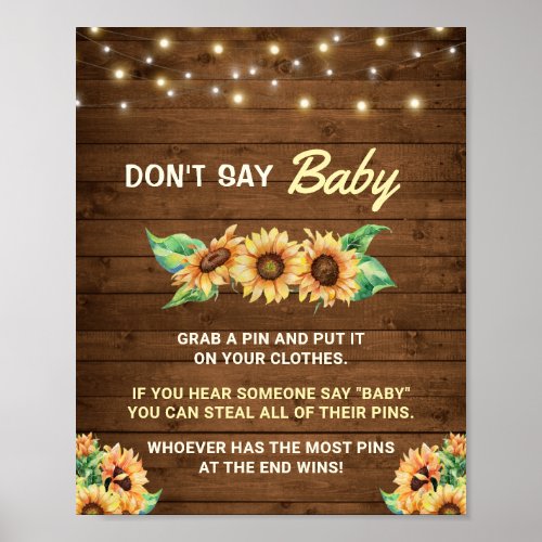 Dont Say Baby Pin Game Fall Rustic Neutral Shower Poster