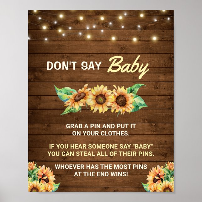 Don't Say Baby Pin Game Fall Rustic Neutral Shower Poster (Front)