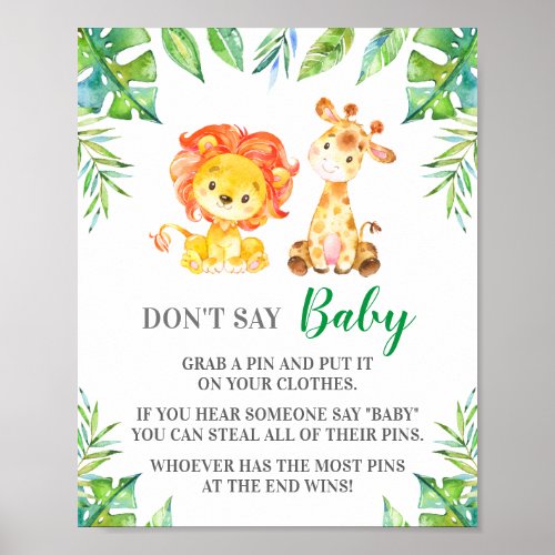 Dont Say Baby Pin Game Jungle Safari Baby Shower Poster