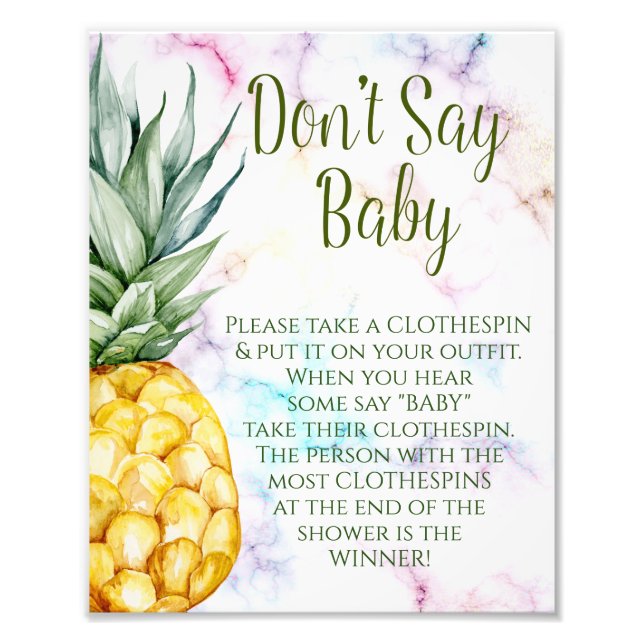 Don't Say Baby Pineapple Tropical Baby Shower Sign (Front)