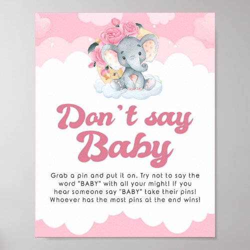 Dont Say Baby Pink Elephant Baby Shower Game Sign