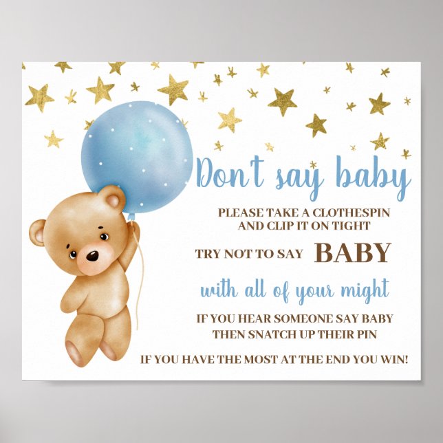 Don't Say Baby Shower Blue Bear Boy Poster (Front)