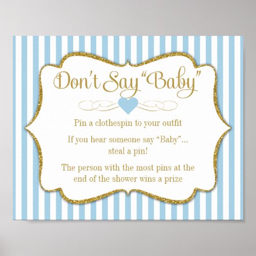 Dont Say Baby Shower Game Blue Gold Boy Baby Poster