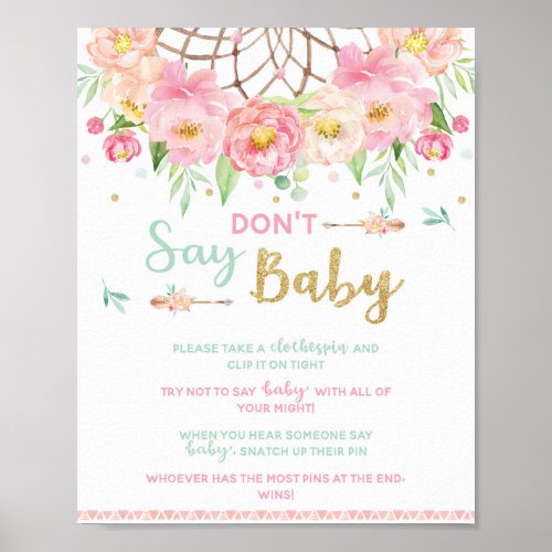 Dont Say Baby Shower Game Boho Dream Catcher Sign