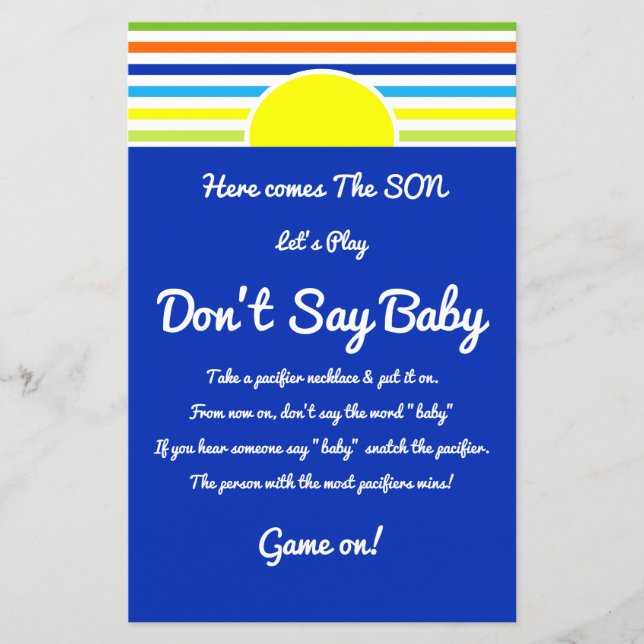 Don't Say Baby Shower Game Here Comes the Son  (Front)