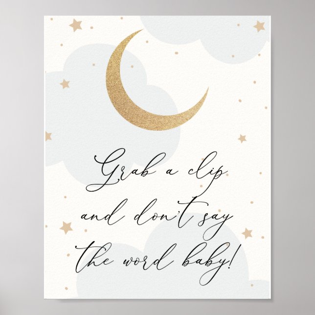 Don't Say Baby Shower Game Moon Twinkle Star Poster (Front)
