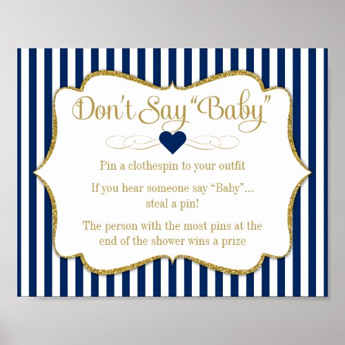 Dont Say Baby Shower Game Navy Blue Gold Baby Boy Poster