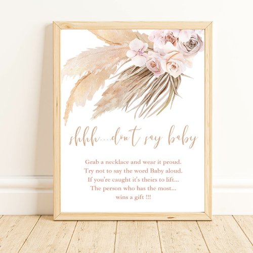Dont say baby shower game pampas grass boho poster