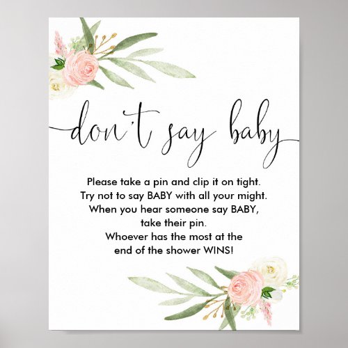 Dont say baby shower game sign pink gold