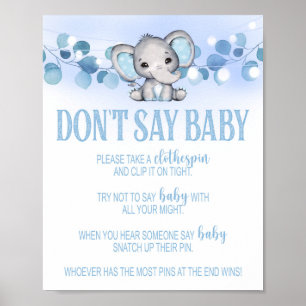 Don't Say Baby Shower Sign Game Elephant Blue