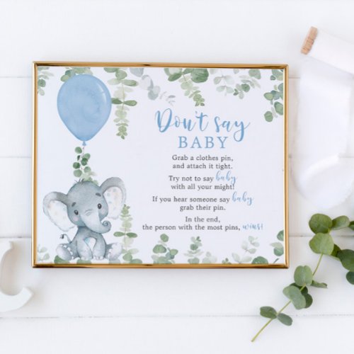 Dont say baby sign blue elephant balloons boy poster