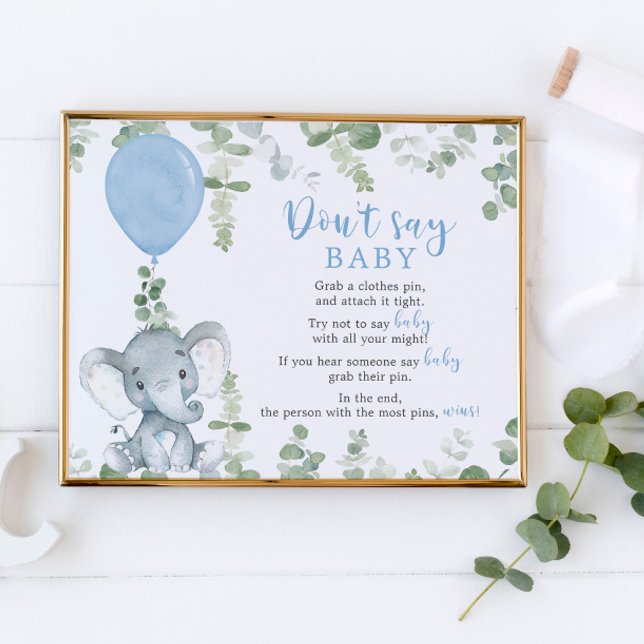 Don't say baby sign, blue elephant balloons boy poster (Creator Uploaded)