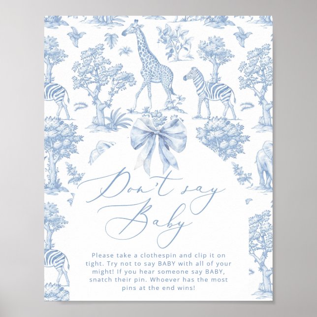 Dont say baby Toile de Jouy Baby Shower game Poster (Front)