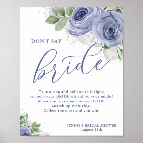 Dont Say Bride Blue Floral Bridal Shower Game Poster