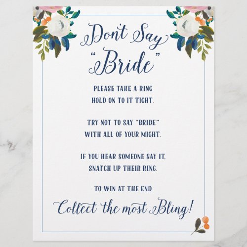 Dont Say Bride Bridal Shower Game Flyer