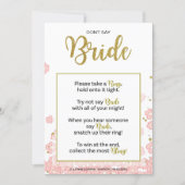 Don't Say Bride Bridal Shower Ring Game | Pink Gol Invitation (Front)