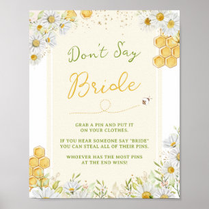 Don't Say Bride Bumblebee Honey Bee Bridal Game Poster