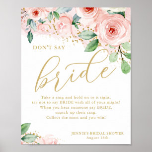 Don't Say Bride Pink Floral Bridal Shower Game Poster