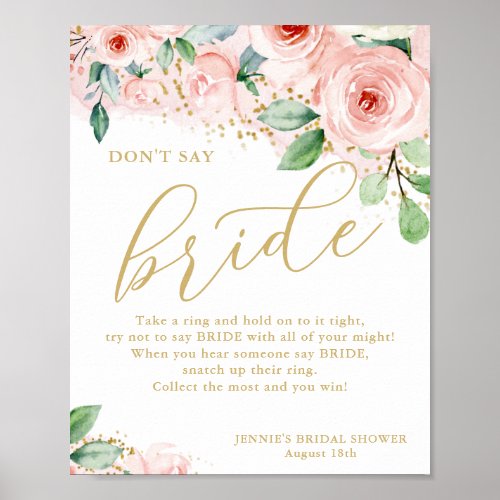 Dont Say Bride Pink Floral Bridal Shower Game Poster