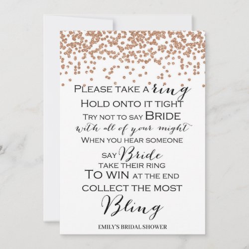 Dont Say Bride Rose Gold Bridal Shower Game 5x7 Invitation