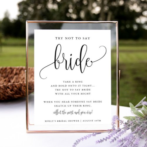 Dont Say Bride Shower Game Minimalist Calligraphy Poster