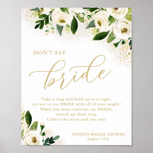 Dont Say Bride White Gold Floral Shower Game Poster
