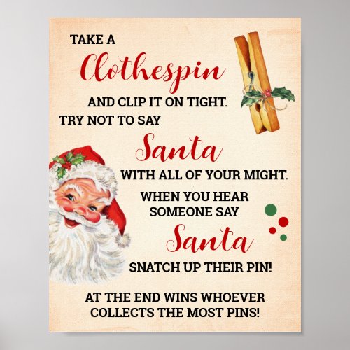 Dont Say Santa Christmas Clothespin Game Sign