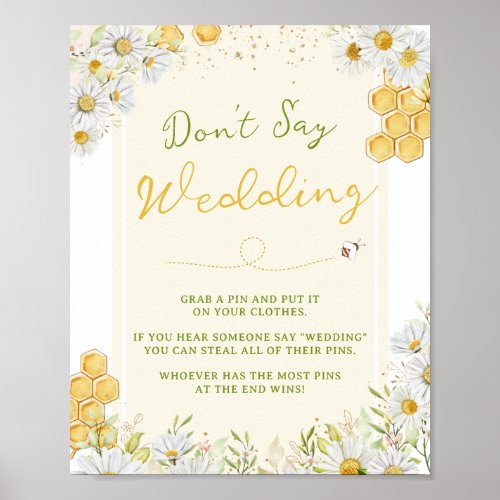 Dont Say Wedding Bumblebee Bee Bridal Shower Game Poster