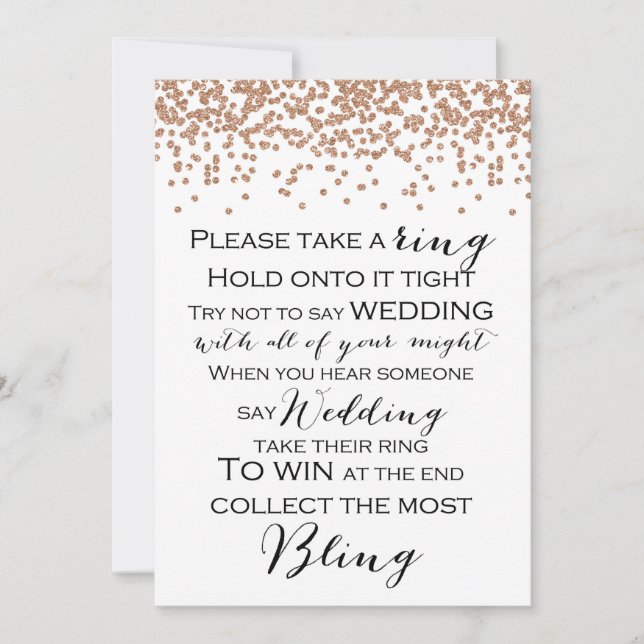 Don't Say Wedding Rose Gold Bridal Shower Game 5x7 Invitation (Front)